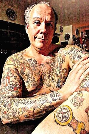 A 53-old American man has over 1900 tattoos of disney cartoons on his body.